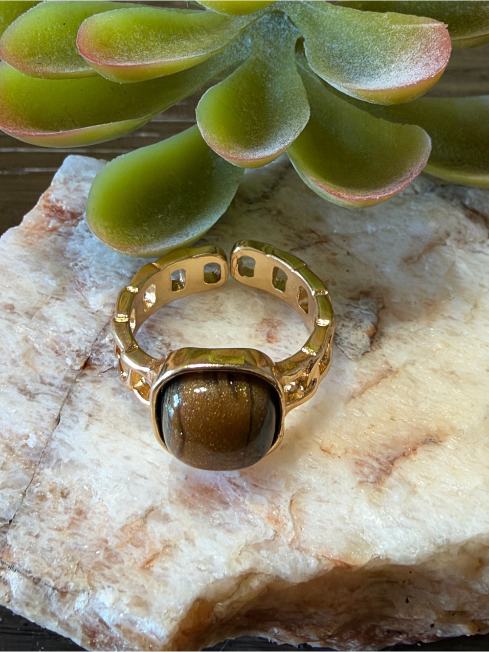 Gold-Tone Tiger's Eye Statement Ring - Women's Jewelry